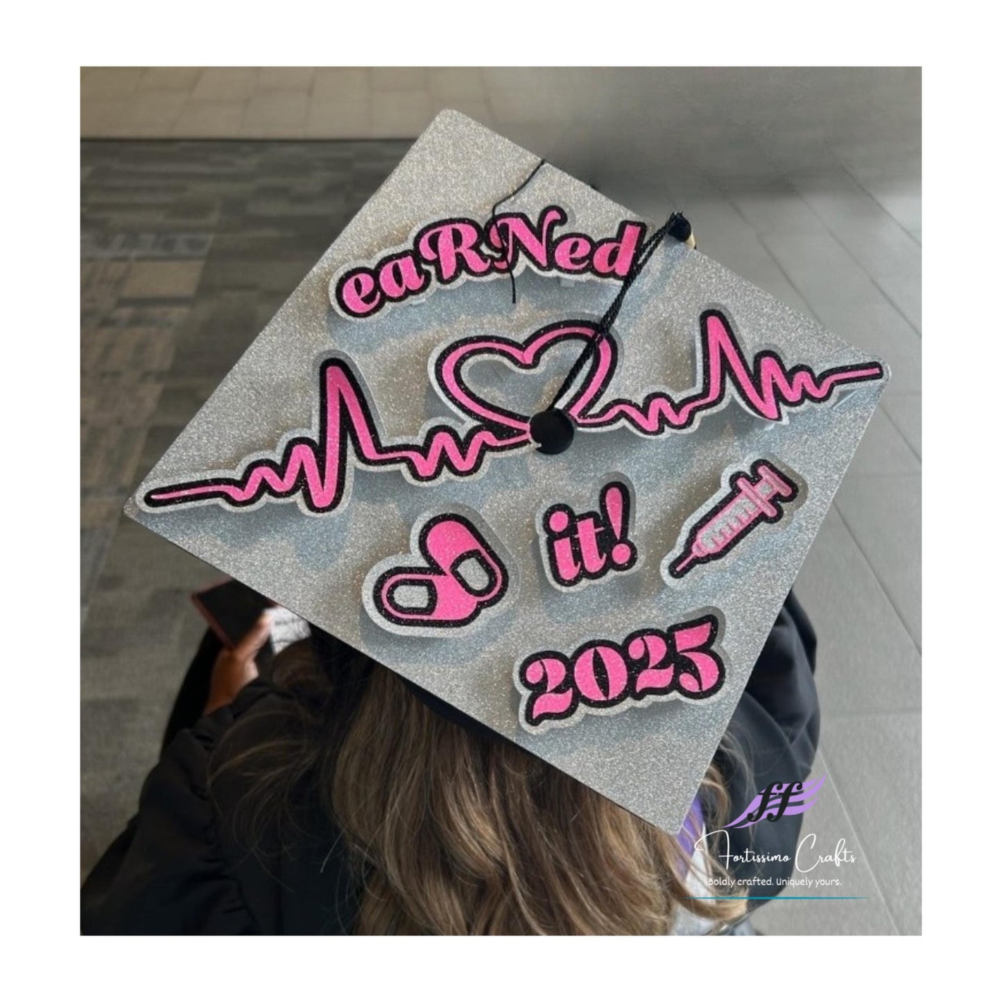 Personalized Nursing Graduate Mortarboard Cover: Glitter Cardstock & HTV