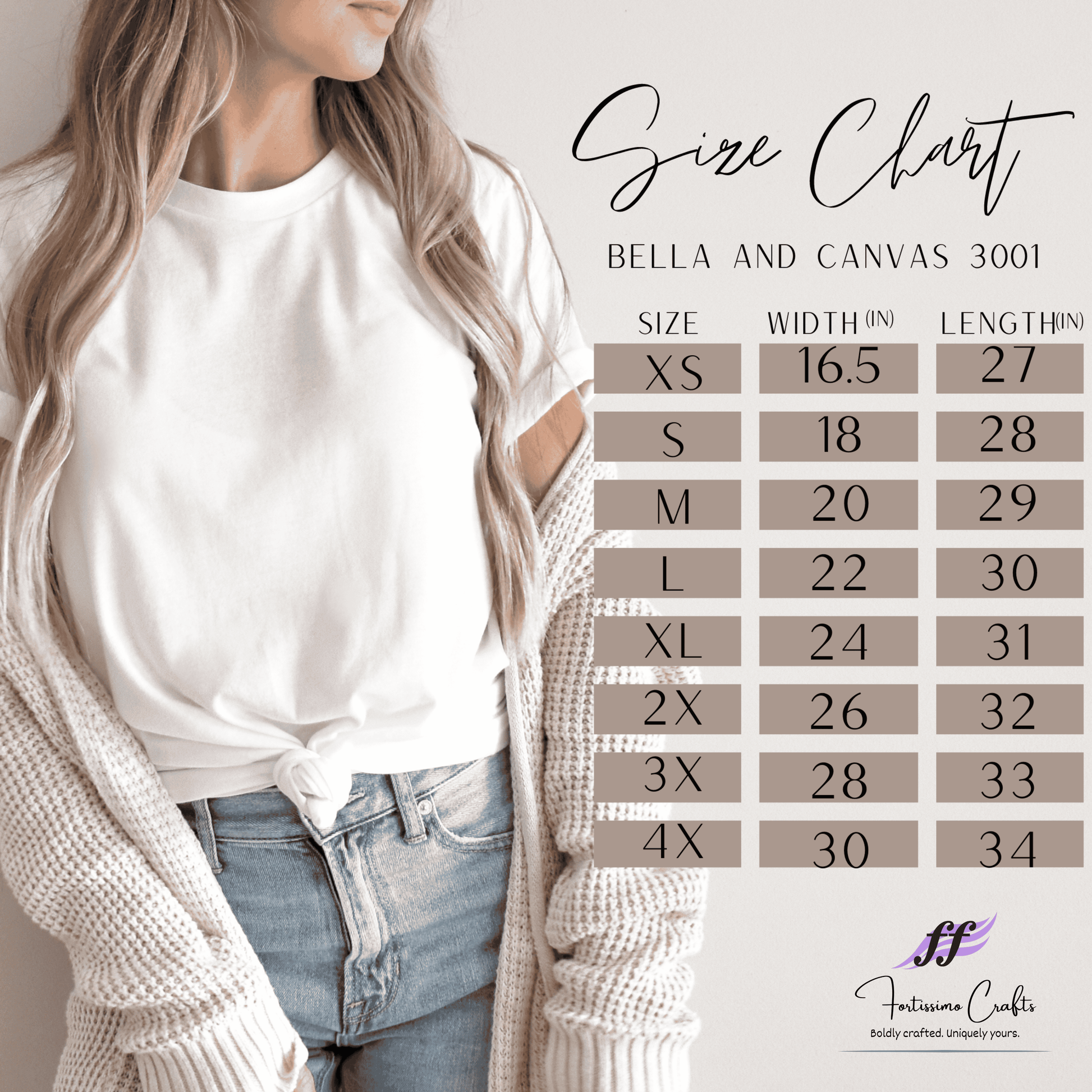 Bella + Canvas 3001 Size Chart