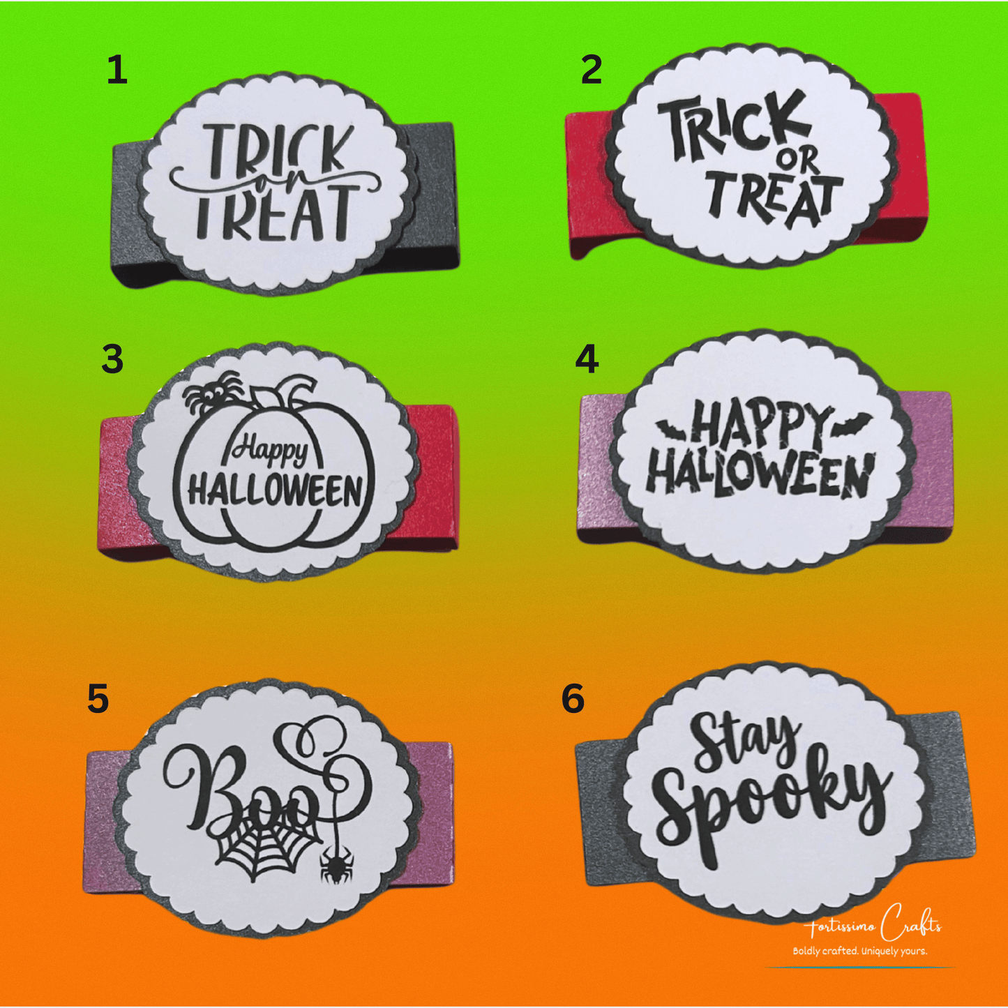 Banks to close candy bar wrappers in red, black, and purple with various Happy Halloween or Trick or Treat images