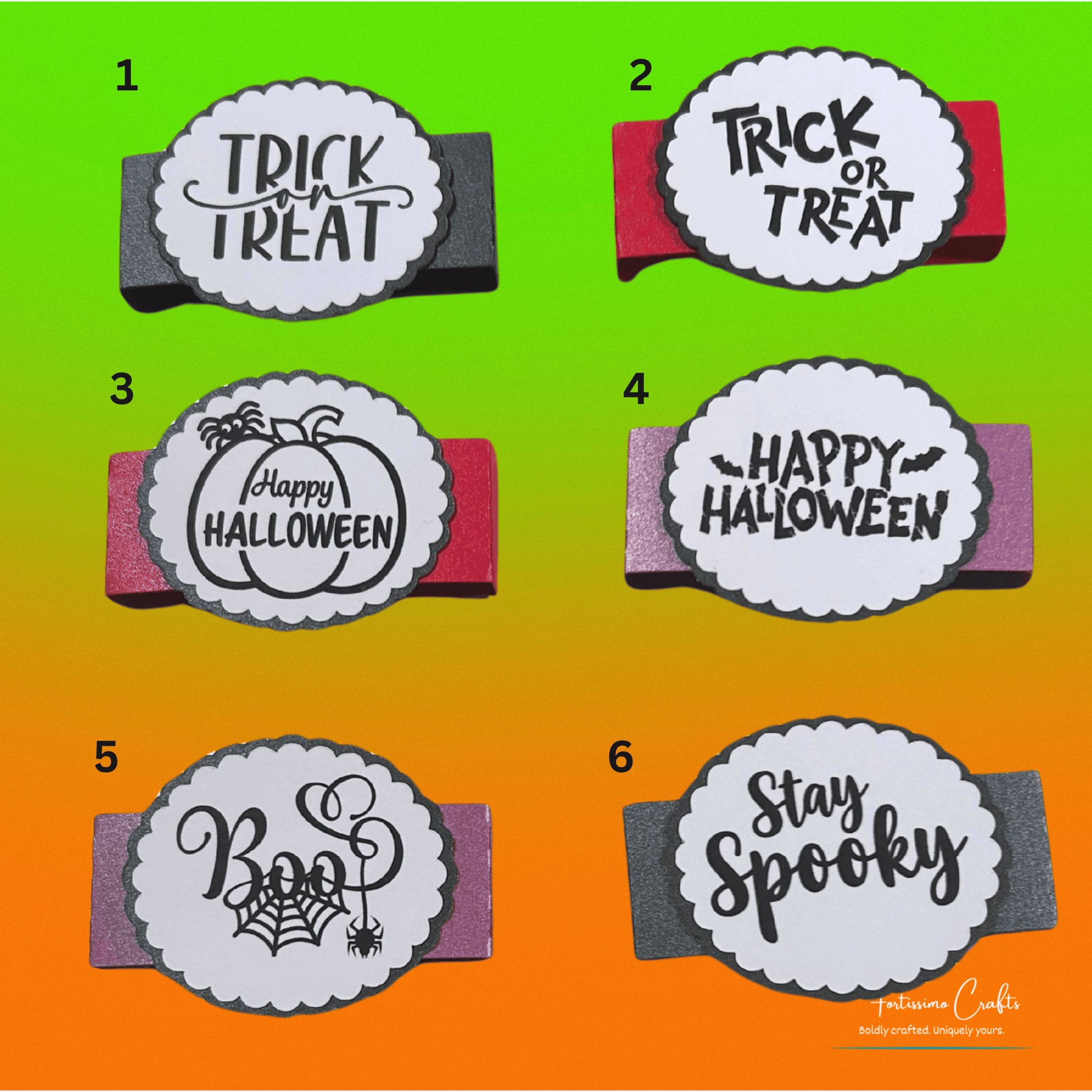 Banks to close candy bar wrappers in red, black, and purple with various Happy Halloween or Trick or Treat images