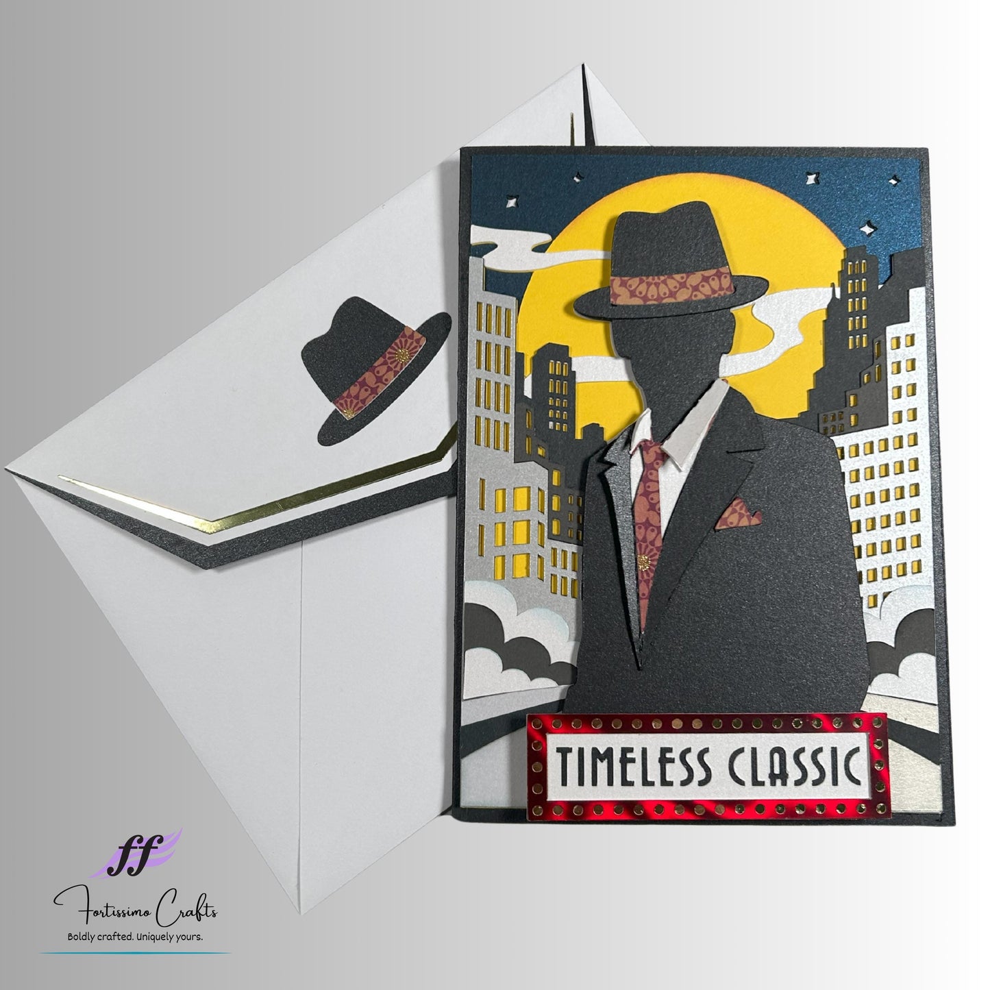 Handmade Masculine Cityscape Card 5x7: Customizable Keepsake