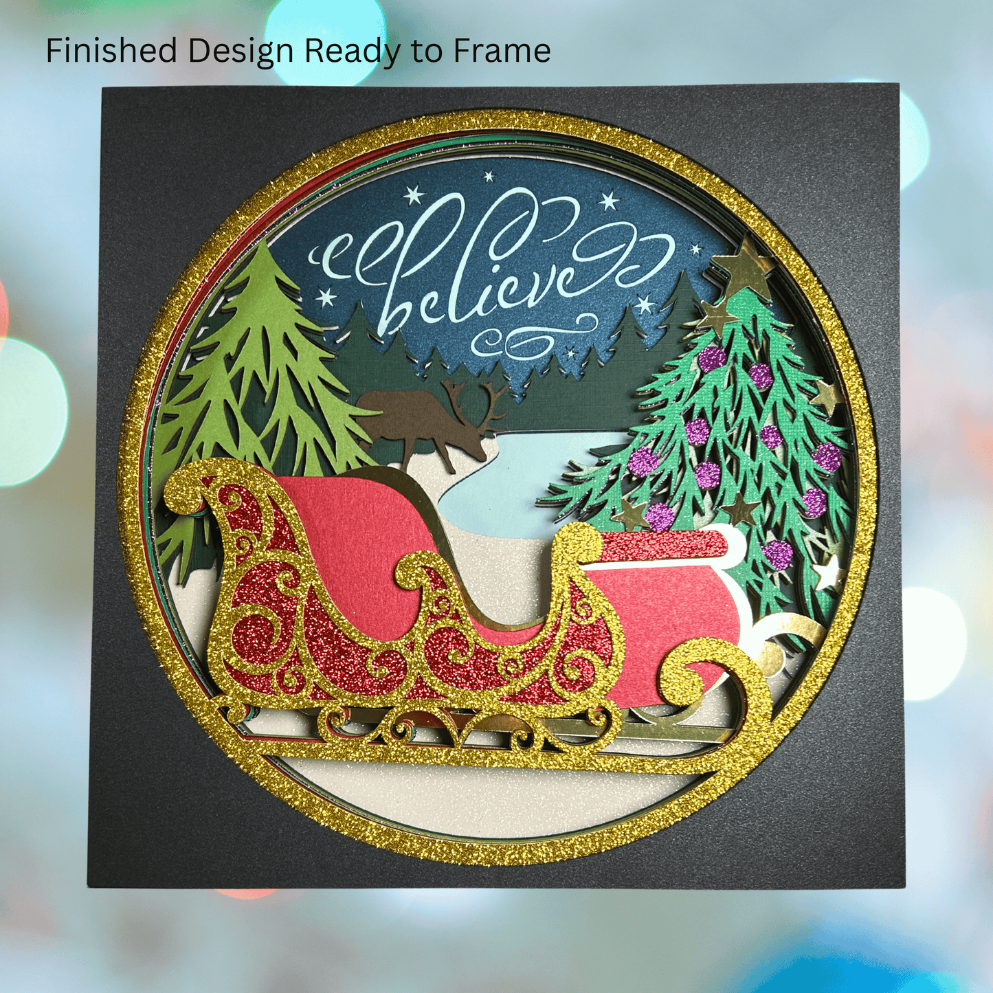 Winter Sleigh Holiday Shadowbox – Handcrafted 3D Layered Art, Framed