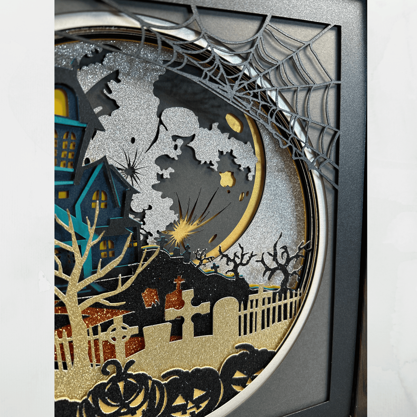 Haunted Mansion, Macabre Wall Decor, Handcrafted 3D Layered Art, Framed