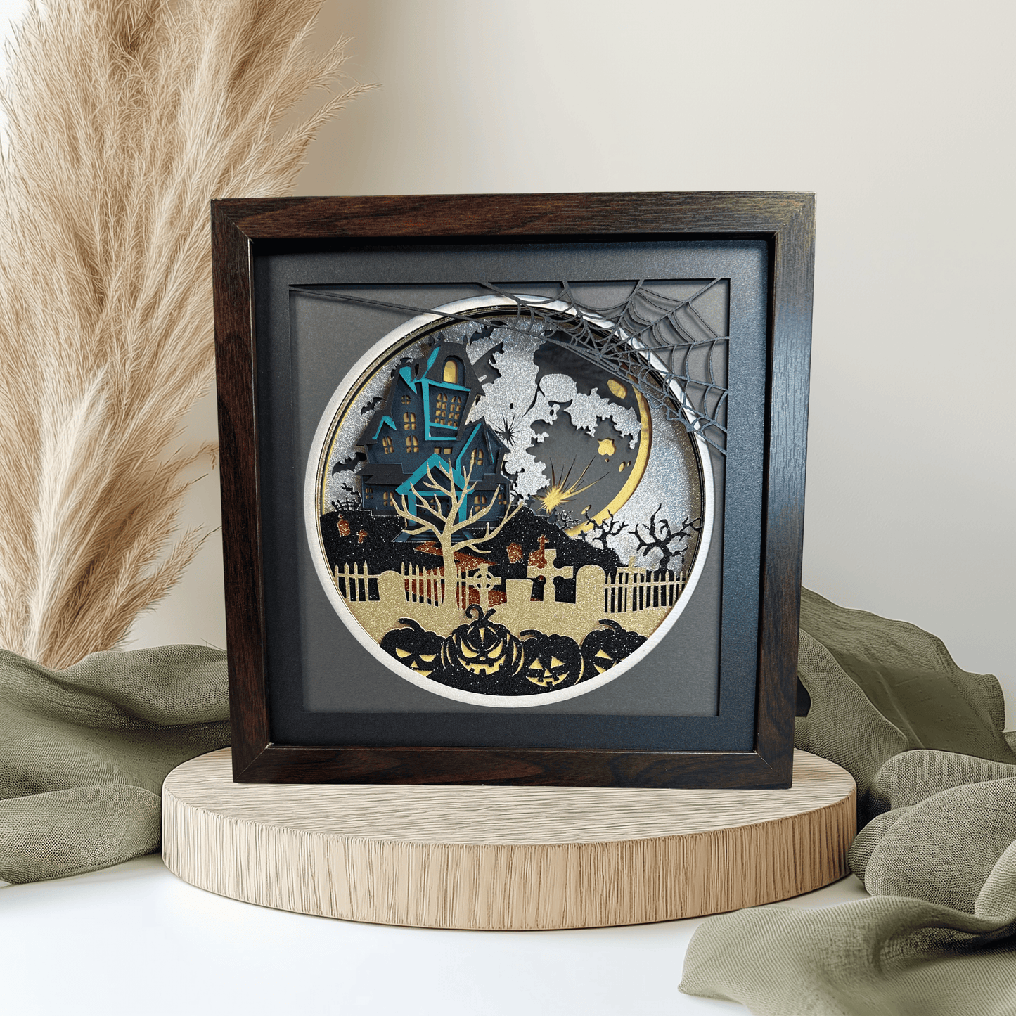 Haunted Mansion, Macabre Wall Decor, Handcrafted 3D Layered Art, Framed