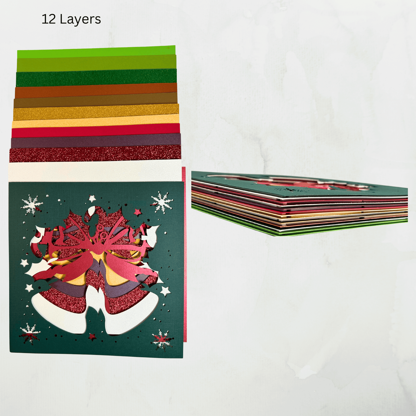 Golden Holiday Bells – Handcrafted 3D Layered Art, Framed