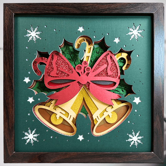 Golden Holiday Bells – Handcrafted 3D Layered Art, Framed