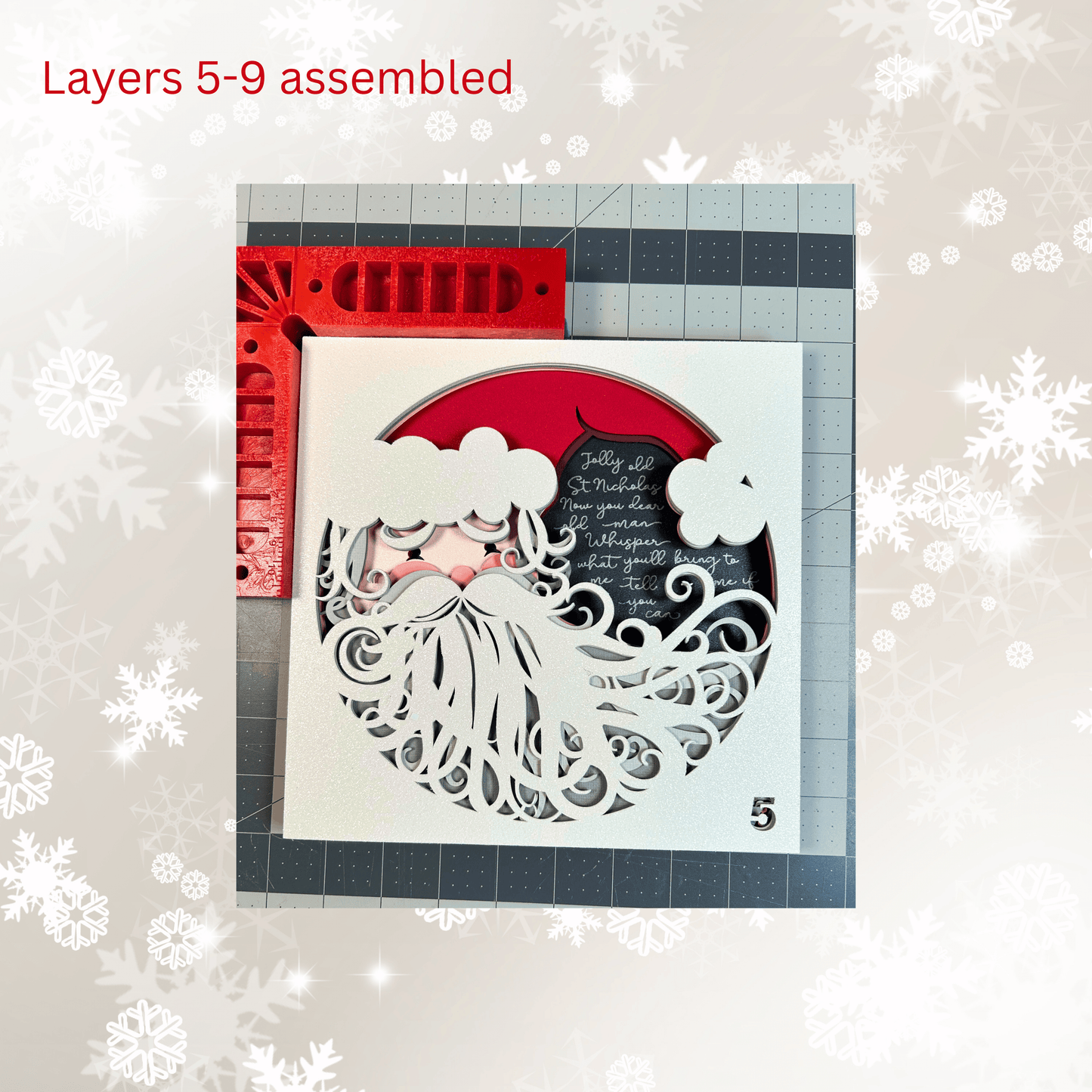 Jolly Old St. Nicholas 3D layered paper art with layers 5-9 assembled. 