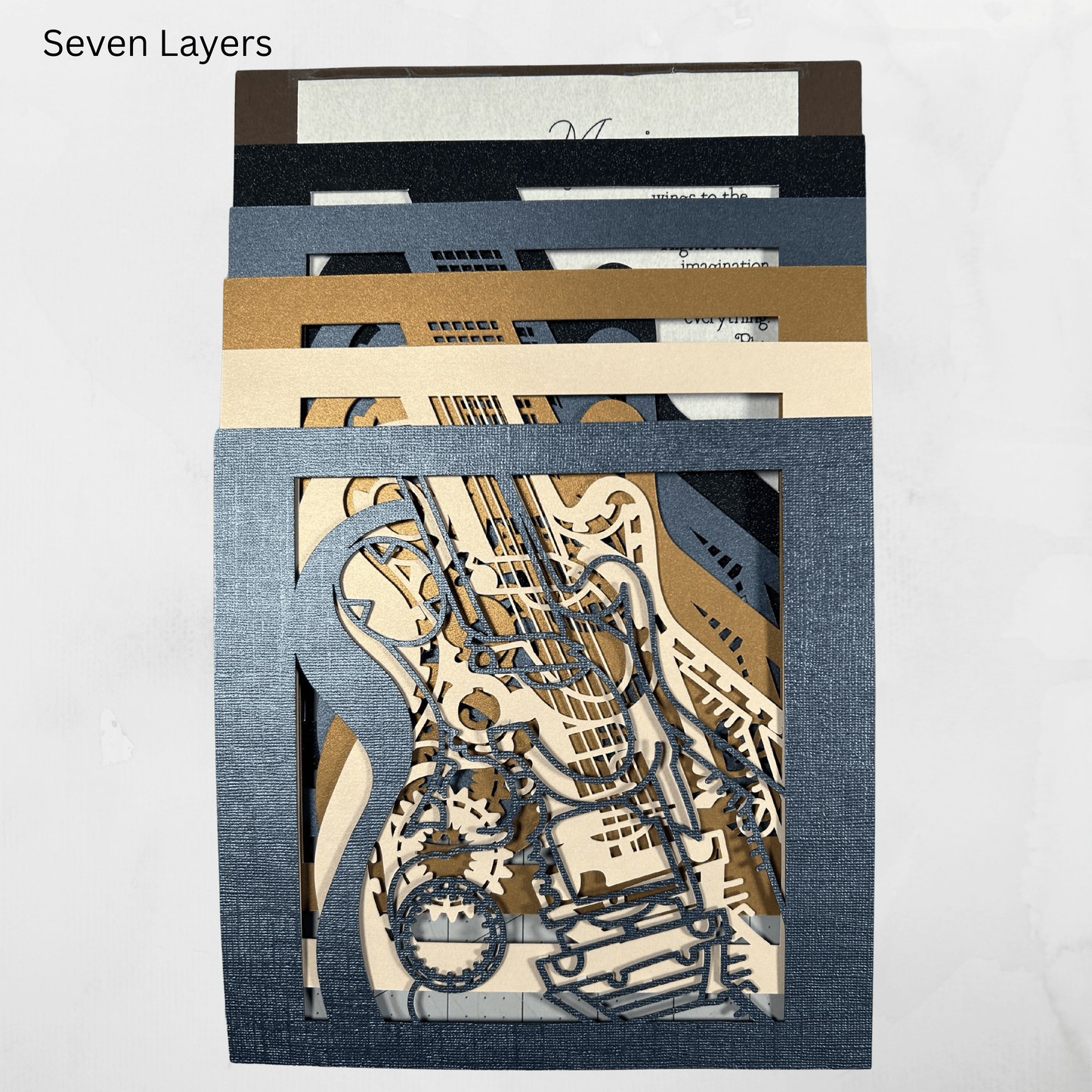 Plato’s Guitar Steampunk Shadowbox – Handcrafted 3D Layered Art, Framed