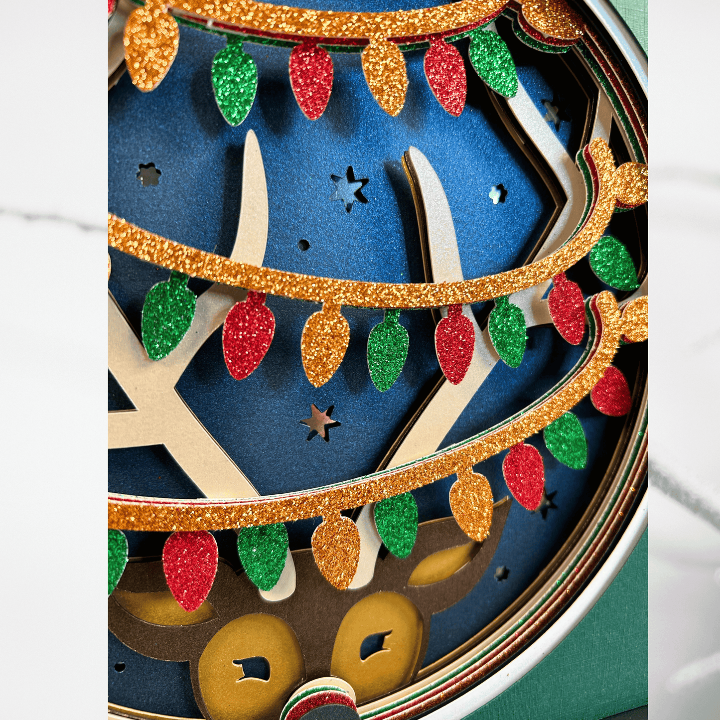 Reindeer with Lights – Holiday Handcrafted 3D Layered Art, Framed