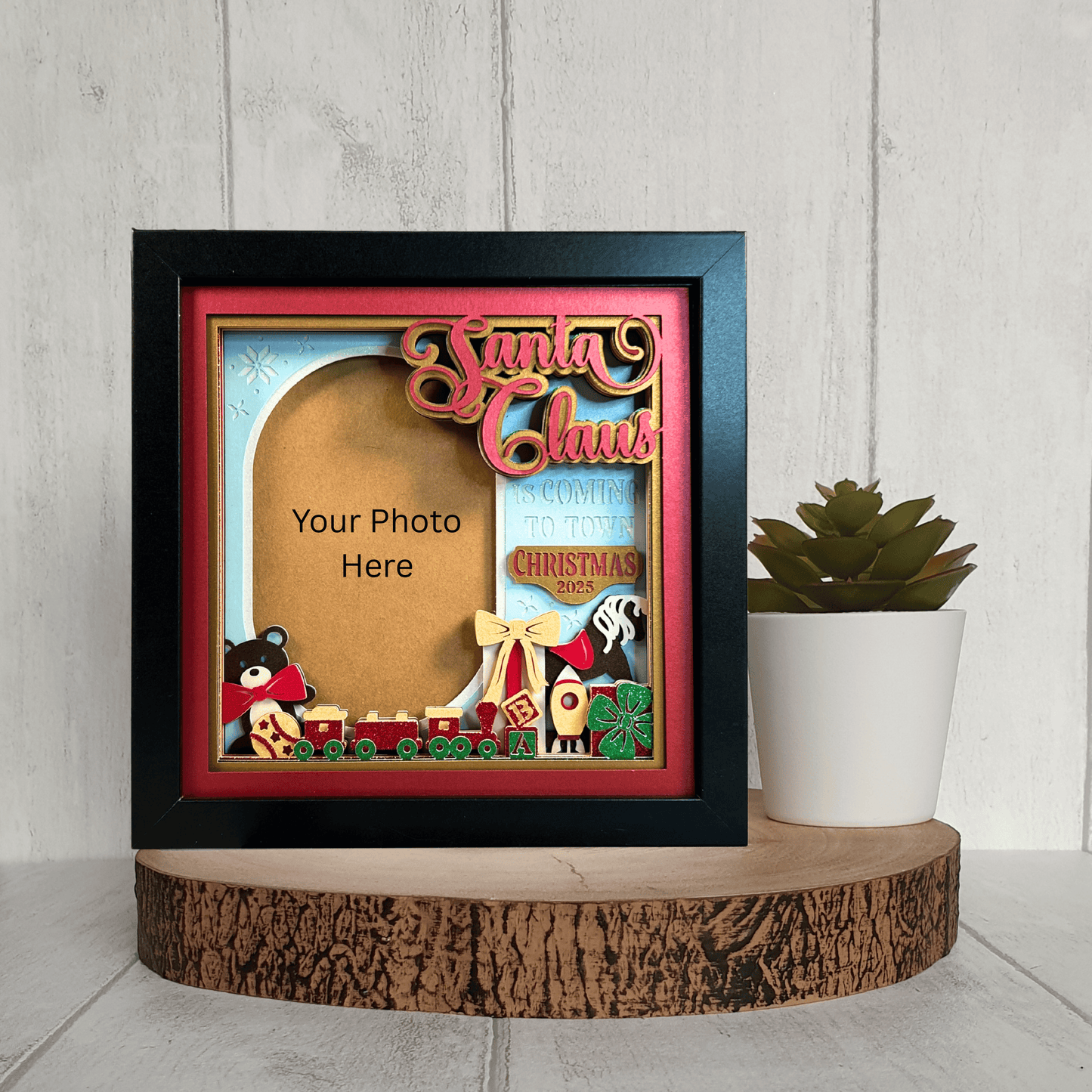 Santa Claus is Coming to Town Shadowbox Photo Frame – Handcrafted 3D Layered Art, Framed