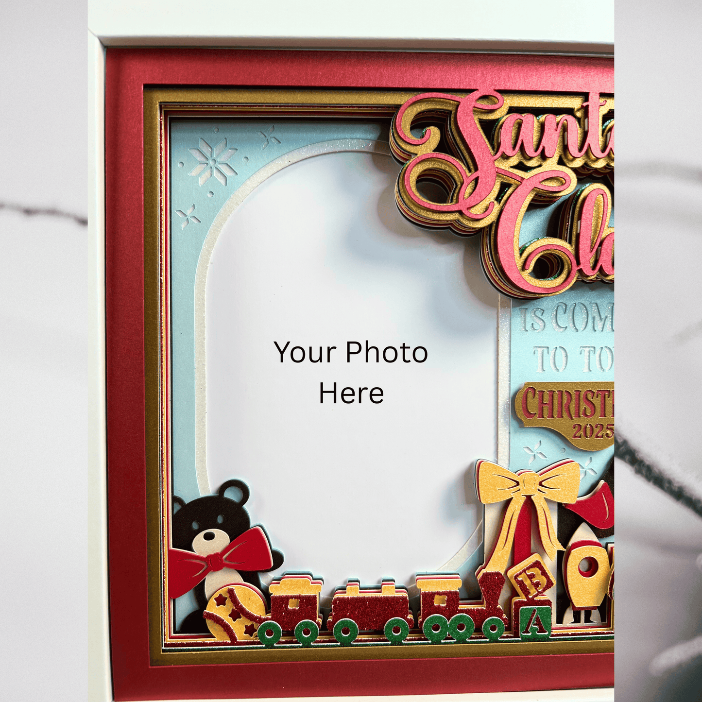 Santa Claus is Coming to Town Shadowbox Photo Frame – Handcrafted 3D Layered Art, Framed