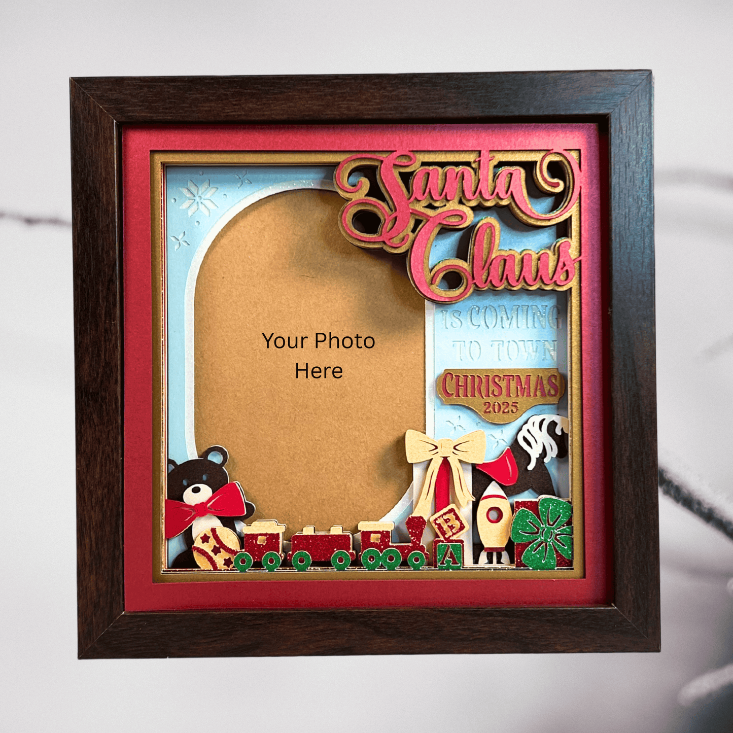 Santa Claus is Coming to Town Shadowbox Photo Frame – Handcrafted 3D Layered Art, Framed