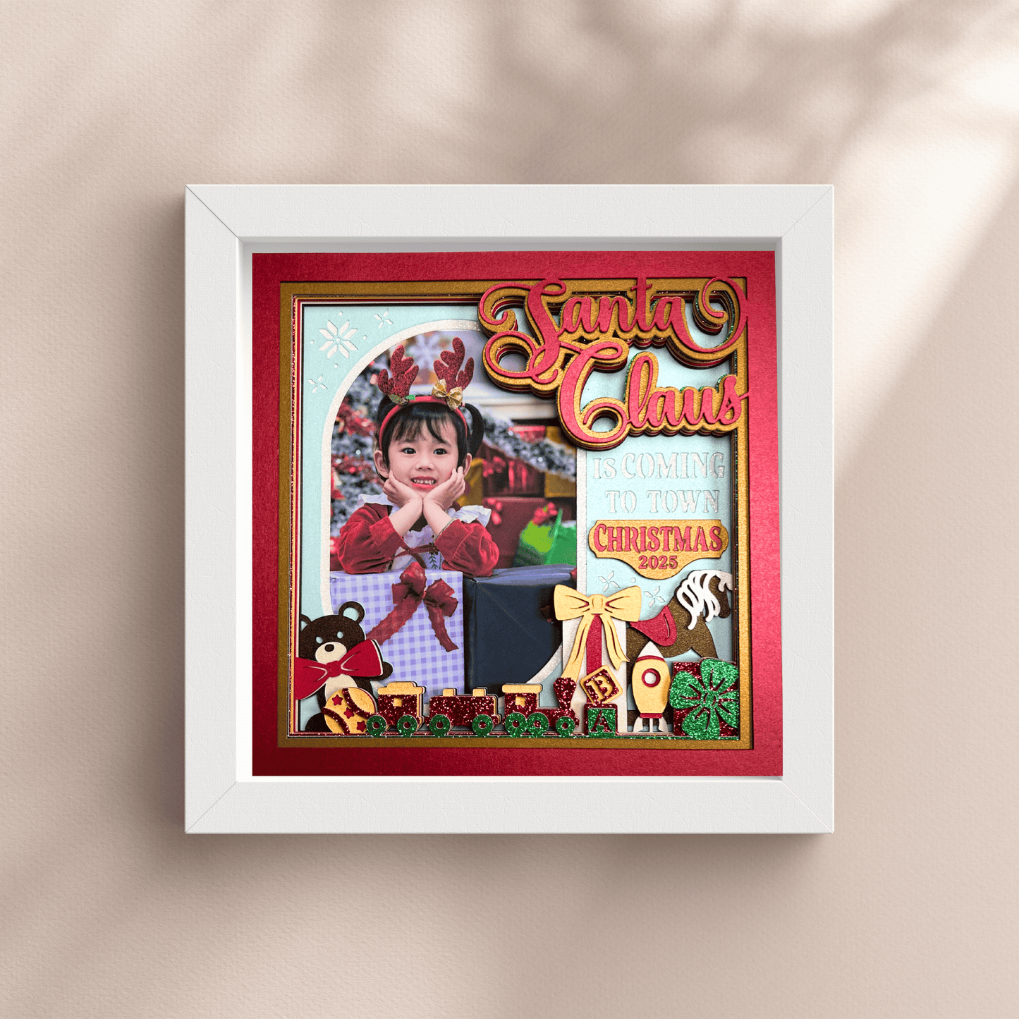 Santa Claus is Coming to Town Shadowbox Photo Frame – Handcrafted 3D Layered Art, Framed