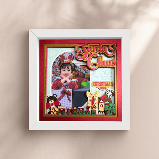 Santa Claus is Coming to Town Shadowbox Photo Frame – Handcrafted 3D Layered Art, Framed