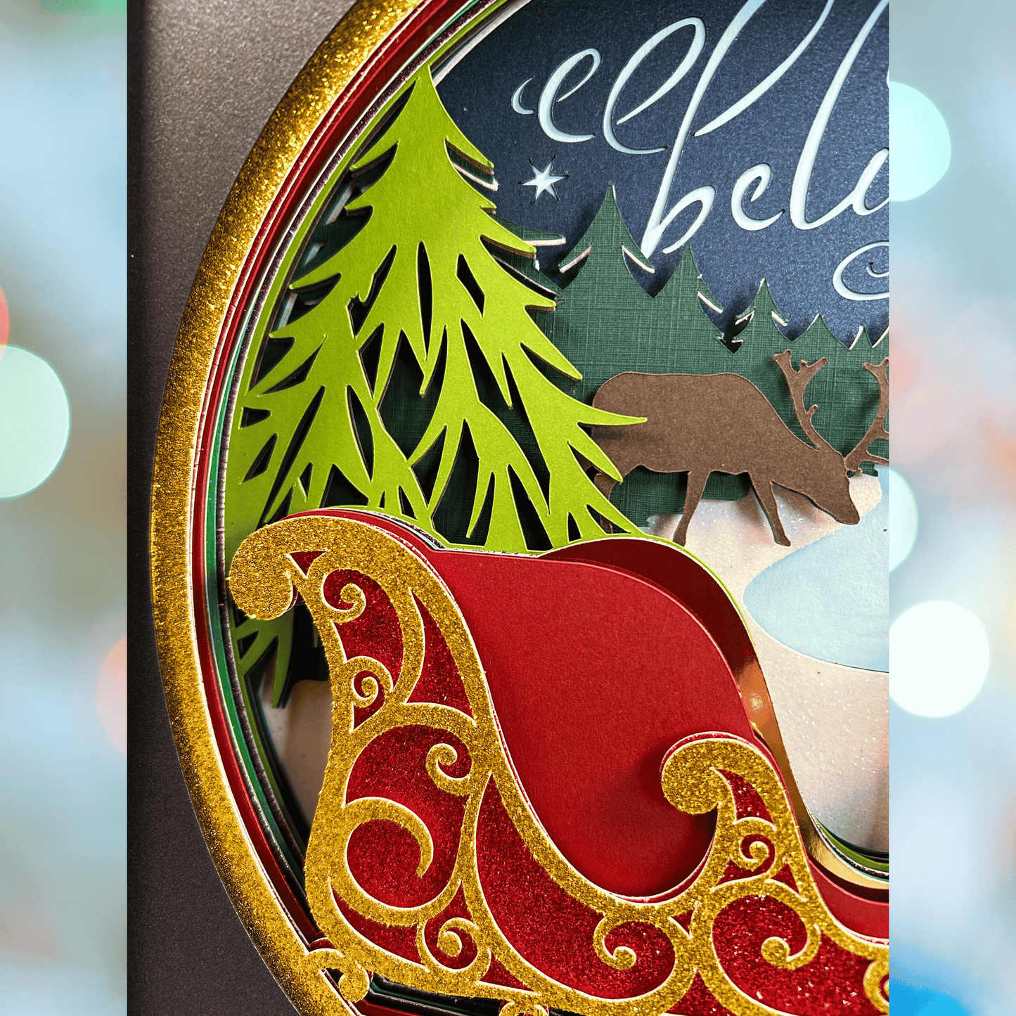 Winter Sleigh Holiday Shadowbox – Handcrafted 3D Layered Art, Framed