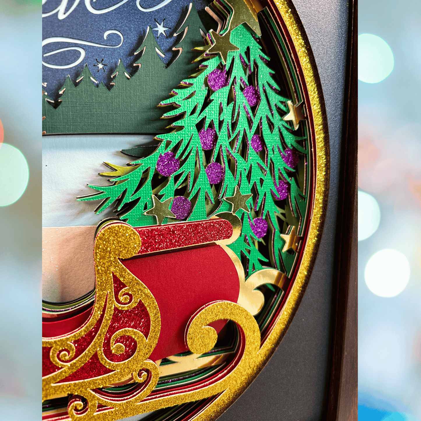 Winter Sleigh Holiday Shadowbox – Handcrafted 3D Layered Art, Framed