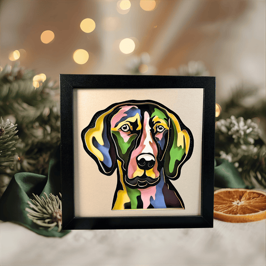 Colorful Weimaraner Dog, Handcrafted 3D Layered Framed Shadowbox Art