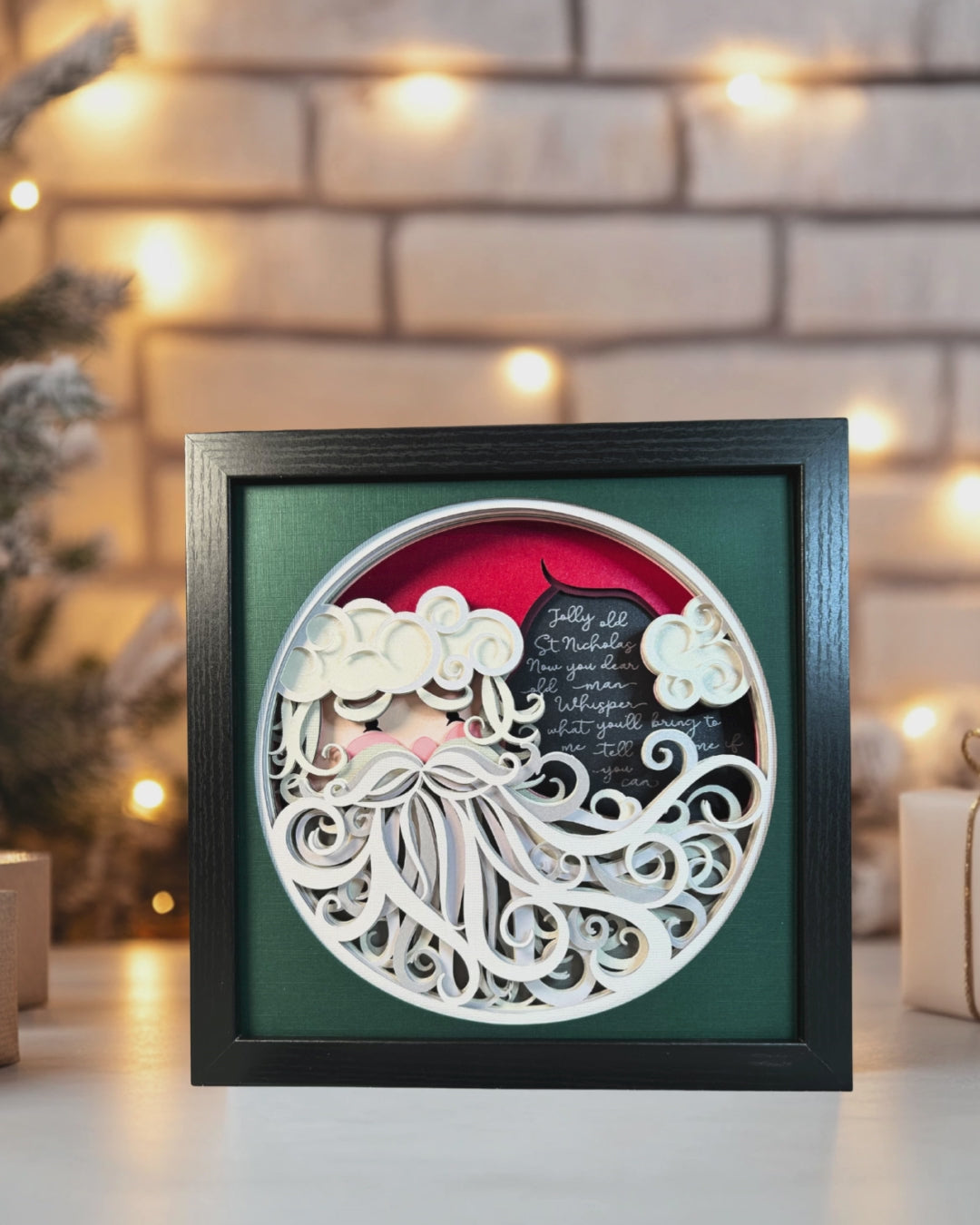 Video of the steps it takes to create the Jolly Old St. Nicholas 3D paper art shadowbox.